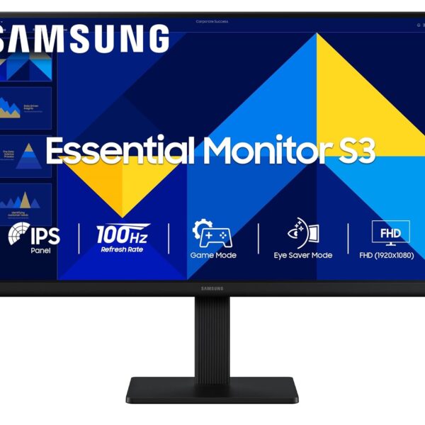 Samsung Essential Series S3 Flat Monitor 27 Inch (68.6 cm) FHD (1,920 x 1,080 Resolution), 100 Hz, IPS Panel, 5ms(GTG), D-Sub, HDMI (LS27D300GAWXXL, Black)