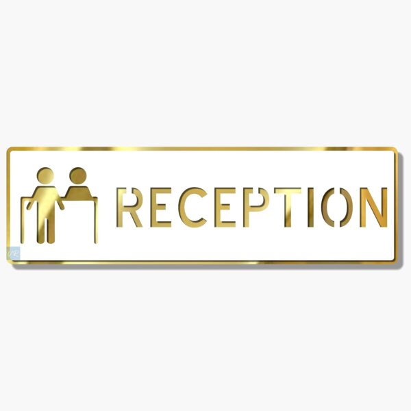 Vertical Root Inc® Premium WHITE GOLD Finish Acrylic RECEPTION DESK DOOR Sign Easy to Mount 3M Self-Adhesive Tape Signage for Hotel Office Resort Society Corporate Business Hospital
