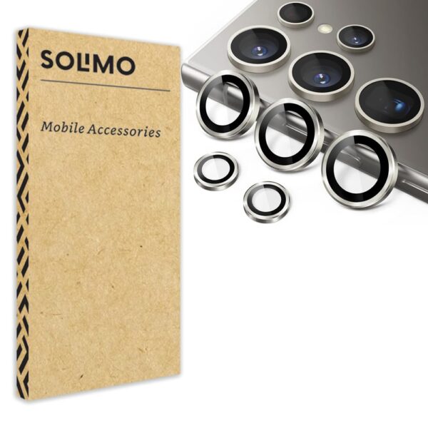 Amazon Brand - Solimo Camera Glass Lens Protector Ring For Samsung Galaxy S24 Ultra 5G Case Friendly with Edge-To-Edge Protector Coverage and Easy Installation(Titanium Silver)