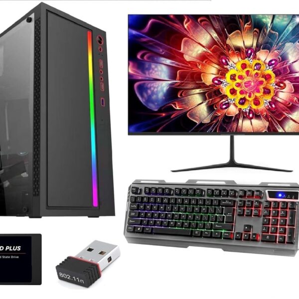 KRYNORCXY Gaming Computer Desktop PC Full Set - Core i7-3770 CPU, 4GB GT 730 Graphics Card, RGB Cabinet, 22" LED Monitor, RGB Keyboard & Mouse, Windows 10 Pro, WiFi (8GB RAM, 256GB SSD/1TB HDD)