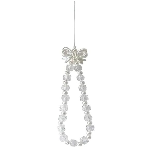 Ringzanio Cell Phone Strap with Crystal Beads and Pearl Design White | Phone Charms | Phone Strap Pearl Phone Charm, Detachable Phone Wrist Strap, Phone Accessories for Women Girls