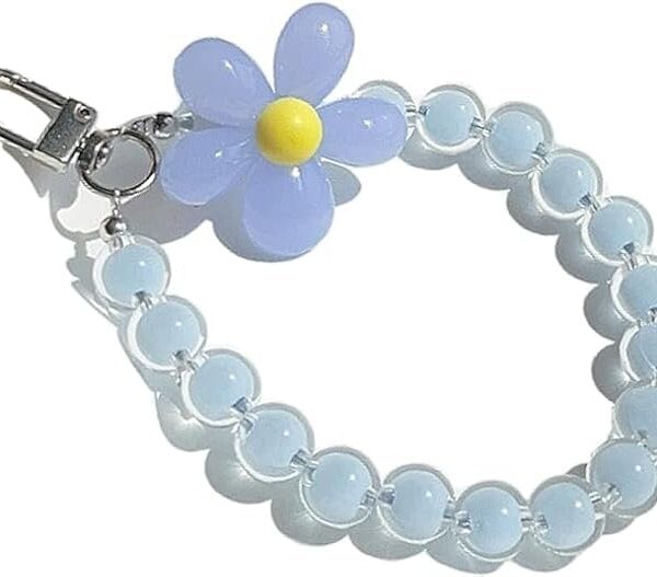 CYNVEXA Pearl Phone Charm, Detachable Phone Wrist Strap, Hands-Free Keychain, Aesthetic Beaded Chain, Case Accessories for Women Girls (Blue Pearl)