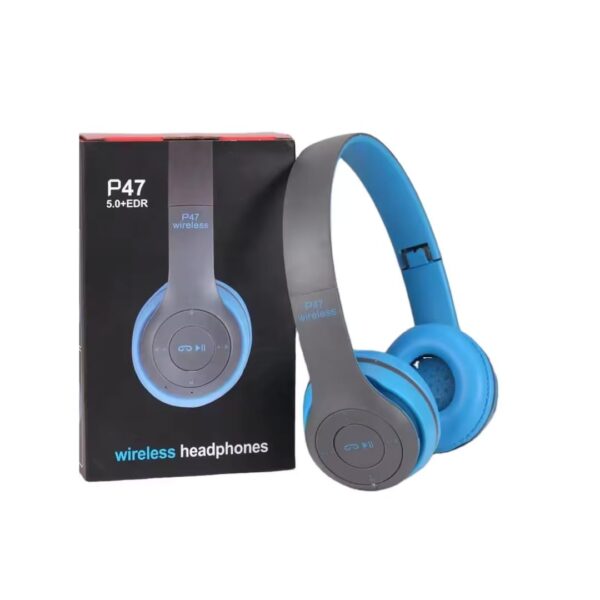 icall P47 Headphones Gaming Bluetooth Wireless Folding Headset Over Ear Eardphone with Mic Active Noise Cancellation Over EarHeadphones (Blue)