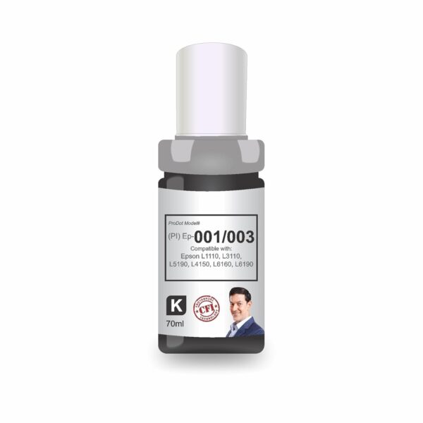 ProDot ProSeries Ep 001/003 Inkjet Ink Refill Compatible with Epson L1110, L1455, L3100, L3101, L3110, L3150, L4150, L4160, L5190, L6160, L6170, L6190 Ink Tank Printers (70 ml Black)