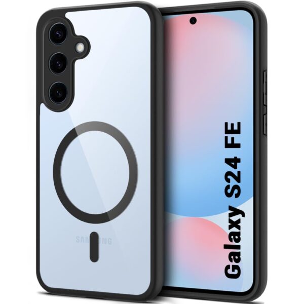 TheGiftKart Hybrid Back Cover Case for Samsung Galaxy S24 FE 5G Compatible with MagSafe | Shockproof Design | Hard Transparent Back Cover Case for Samsung Galaxy S24 FE 5G (PC & TPU, Black Sides)