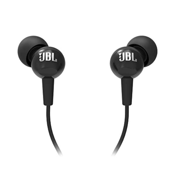 Jbl C100Si Jbl Pure Bass Sound, One Button Multi-Function Remote, Angled Buds Wired In Ear Earphones With Mic For Comfort Fit (Black)