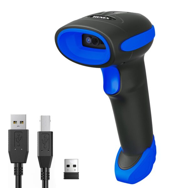 HENEX HC-3208R Wireless Barcode Scanner 2D | 1D/PDF417/ Data Matrix/QR Code Scanner | 2 in 1 Barc ode Scanner for Laptop,Store, Supermarket,Warehouse | Support Add prefixes | Suffixes Barc ode Reader