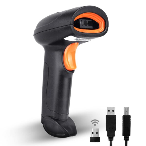 Helett® HT20 Wireless 2.4GHz 2D & 1D Barcode Scanner (QR Code & Barcode) Wired & Wireless(Rechargeable) Connectivity | Induction Scanning with Built-in Illumination Light |Strong ABS(1-Year Warranty)