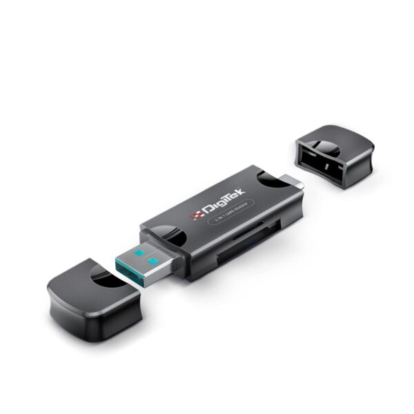 Digitek (DCR-007) USB-A 3.0 & Type C High-Speed Multi-Card Reader Supports All Standard SD/SDHC/SDXC and Micro SD/Micro SDHC/Micro SDXC Cards.