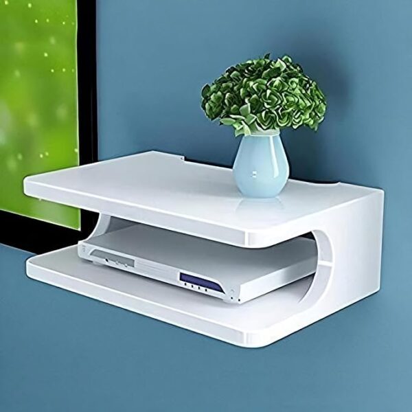 Marlac Wood Set top Box Stand | WiFi Router Holder Wooden Wall Shelves | Setup Box Stand for Home | Wall Mount Stylish WiFi Router Holder TV Cabinet Living Room Furniture (White)