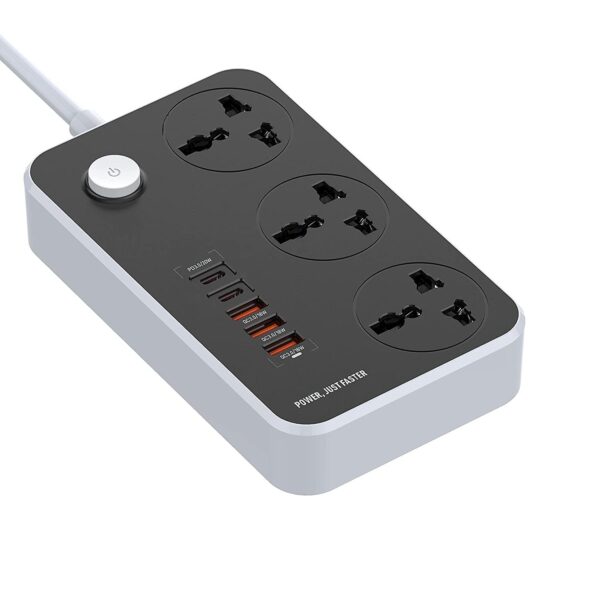 Extension Board 2500W 4 Power Sockets Extension Cord with 38W 4 USB Port + 2500W 2 Type C Port Fast Charger Fire-Resistant Multiple Plug Socket Universal Extension Box 2 Miter Wire 1 Pcs