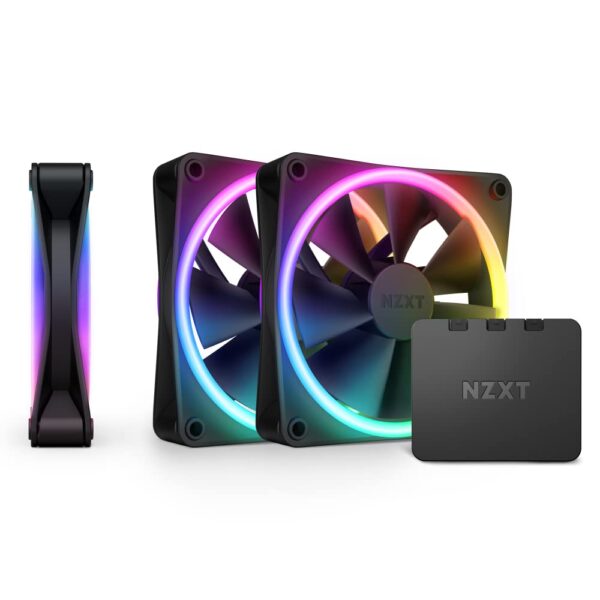 NZXT F120 RGB Duo Triple Pack - 3 x 120mm Dual-Sided RGB Case Fans with RGB Controller – 20 Individually Addressable LEDs – Balanced Airflow and Static Pressure – PWM – Black - RF-D12TF-B1