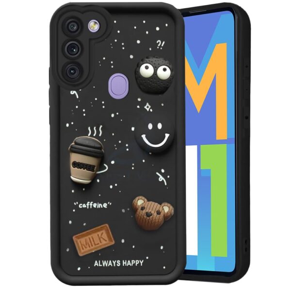 AESTMO Back Case Cover for Samsung Galaxy M11 | Cute Fun Cartoon 3D Ball | Coffee Silicone Case | Full Body Protection | Camera Protection Back Cover for Samsung Galaxy M11 (Black)