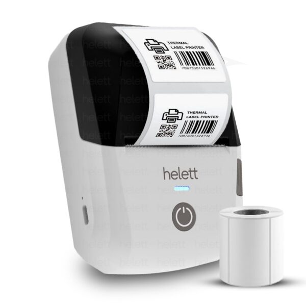 helett H65C Portable Bluetooth Thermal Printer (Dual Mode) Label+Receipt 58mm(Max Printing Width 2Inch Connect Android iOS Phone&Laptop(USBcable) 203DPI Resolution with 250 Label(1Year Warranty)