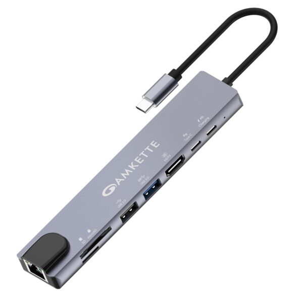 Amkette 8-in-1 Type C Hub/Docking Station with 100W Power Delivery&USB C Data Transfer Multiport Adapter with 4K HDMI,USB 3.0,100 MBPS Ethernet,SD/TF Card Reader,for All Type C Devices-MacBook,Laptops