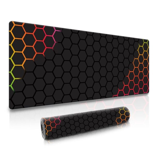 Dyazo Hexagonal Pattern Desk Mat | Water-Resistant Anti-Slip Desk Pad | Extended Gaming Mouse Pad with Rubber Stitched Edges (800mm x 300mm x 3mm) for Laptop & Computer – Black & Orange