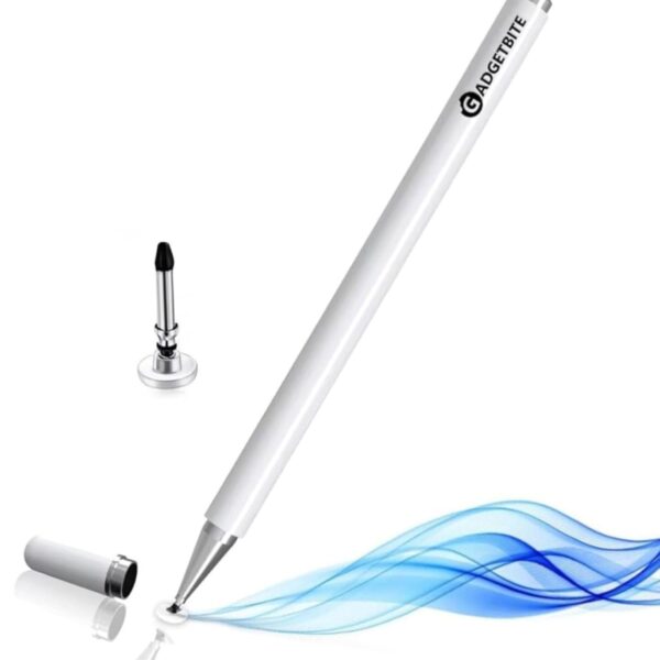 Stylus Pen for Android Tablet & iOS All Touchscreen Devices Capacitive Universal Smart Pen Pencil with Fine Point Disc Tip Lightweight Metal Body and Magnetic Cover for Mobile Phone iPad Tab - White