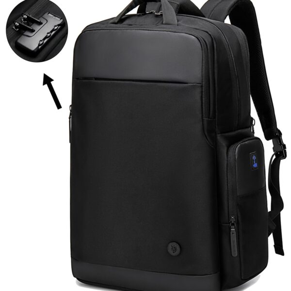 ah arctic hunter Golden Wolf 35L Travel 5 Compartment Backpack For Men Anti-Theft Backpack With Lock 17.3" Office Laptop Bag Expandable Clothing Pocket USB Port For Business College, Black