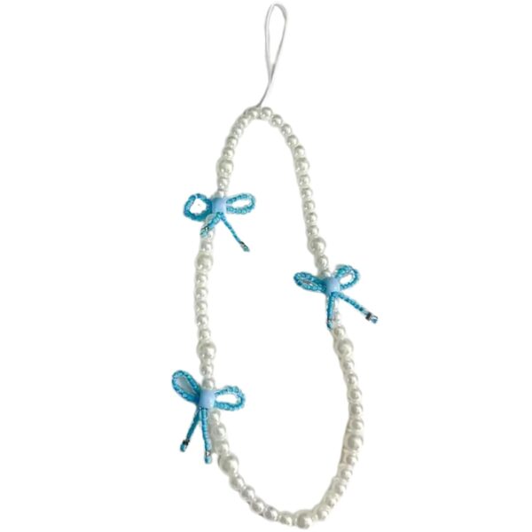 SNOWYS SHOP Korean Bow Beaded Phone Charm for Girls – Cute Lanyard Hanging Keychain Metal Mobile Accessory for Women