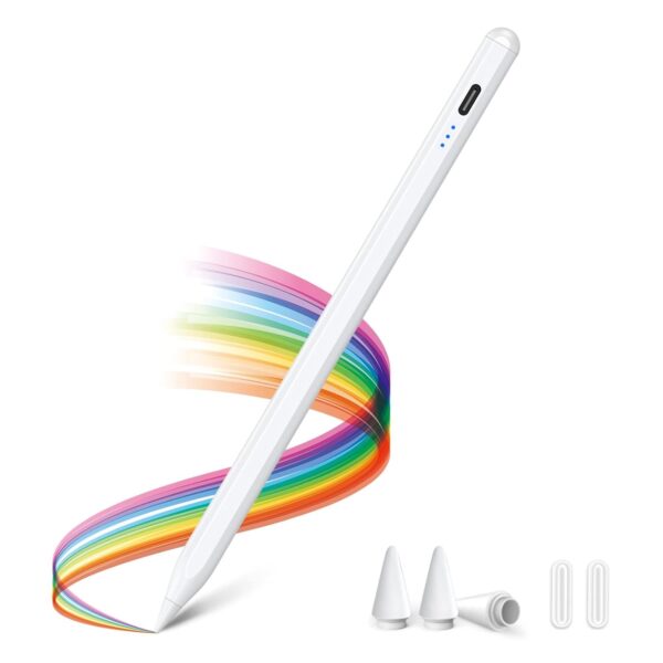 KINGONE Upgraded Stylus Pen, iPad Pencil, Ultra High Precision&Sensitivity, Palm Rejection, Prevents False ON/Off Touch, Power Display, Tilt Sensitivity, Magnetic Adsorption for iPad 2018&Later, White