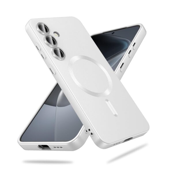 DIZORO Samsung S24 Fe Case, Compatible with Mag Safe, Matte Luxury Metallic Luster Flexible TPU Wireless Charging Shockproof Case with Camera Protector Back Cover (Silver)