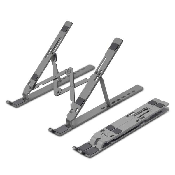 ZEBRONICS Aluminium Alloy Laptop Stand, Compatible with 9-15.6 inch Laptops, 7 Angles Adjustable Tabletop, Anti Slip Silicon Rubber Pads, Foldable, Velvet Pouch Inside, Zeb-NS2000 (Dark Grey)