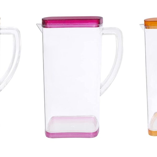 Kotak Sales Unbreakable Square Water Jug 2 Litre Serving Water Chilled Juices Cold Drinks Shakes Milk Plastic Food Grade Pitcher Glass 2000ML Fridge Storing Home Restaurant Office (MultiColor 3 Pcs)