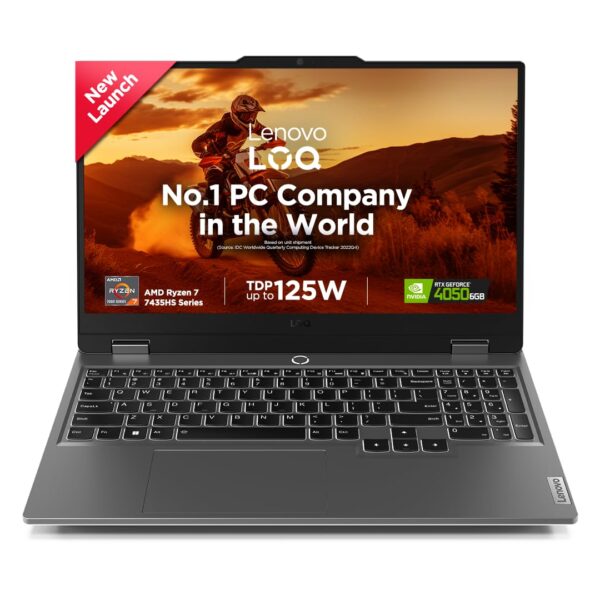 Lenovo Smartchoice LOQ AMD Ryzen 7 7435HS, NVIDIA RTX 4050-6GB, 24GB RAM, 512GB SSD, 15.6"/39.6cm, Windows 11, MS Office Home 2024, Grey, 2.4Kg, 83JC00EGIN, 100% sRGB, 3 Mon. Game Pass Gaming Laptop