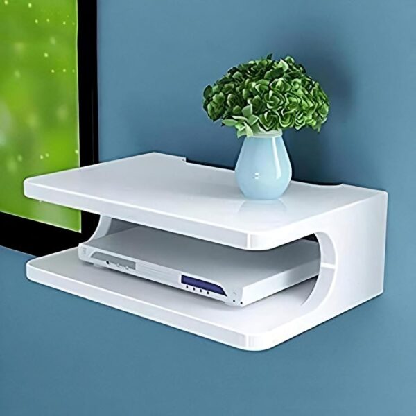 Happy Heaven Set top Box Stand | WiFi Router Holder Wooden Wall Shelves | Setup Box Stand for Home | Wall Mount Stylish WiFi Router Holder TV Cabinet Living Room Furniture (Color-White)