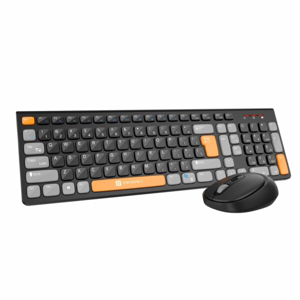 Portronics Key7 Combo Wireless Keyboard & Mouse Set with Copilot AI, 2.4 GHz USB Receiver, 10m Range, 12 Shortcut Keys, Adjustable DPI (Up to 1600), 10M Key Life for PC, Laptop, Mac(Black+Orange)