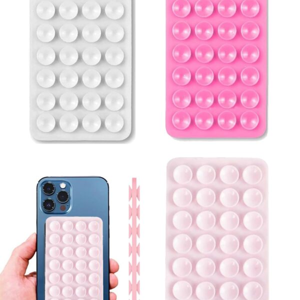 3 PCS Silicone Suction Phone Case, Suction Phone Case, Double-Faced Hands-Free Mobile Accessory Holder Grip, Mobile Phones, Hard Disk, Power Bank, Content Creator Essentials (White, Pink, Light Pink)