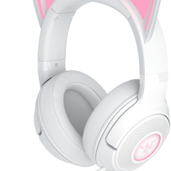 Razer Kraken Kitty V2 USB Wired Headset: Chroma RGB Kitty Ears - Stream Reactive Lighting - HyperClear Cardioid Mic - 40 mm Drivers - 7.1 Surround Sound - Comfortable Ear Cushions - White