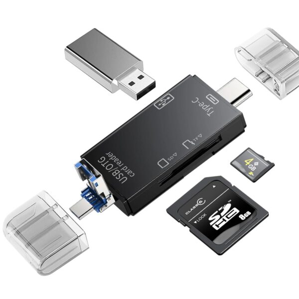 Kinsound 6 in 1 SD & TF Card Reader with Type-C, USB & Micro USB Ports, Portable Memory Card Reader Compatible with TF, SD, SDHC, SDXC, MMC, RS-MMC, Micro SDXC for Computer & Android Phone
