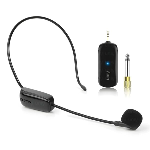 UNIY U19 UHF 2.4G Wireless Headset Mic, Microphone System 160ft Distance Ideal for Speakers, Amplifier PA System for Live Streamer, News Presenter with 3.5mm to 6.35mm Port Converter (Black)