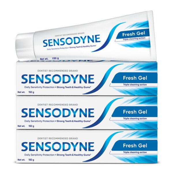 Sensodyne Toothpaste Fresh Gel Combo pack, Sensitive tooth paste for daily sensitivity protection, 450 gm multi-pack (150 gm x 3)