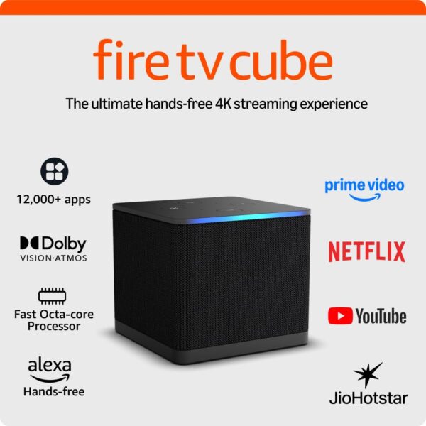 Fire TV Cube | Hands-free streaming device with Alexa, Wi-Fi 6, 4K Ultra HD