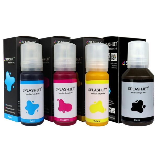 Splashjet 008 Compatible Refill Pigment Ink for Epson L15150, L15160, L15140, L6490, L6460 Printer - Compatible Ink Bottle for Epson 008 Ink Code (70gm x C/M/Y + 120gm x Bk) Ink Bottle Set - 502367