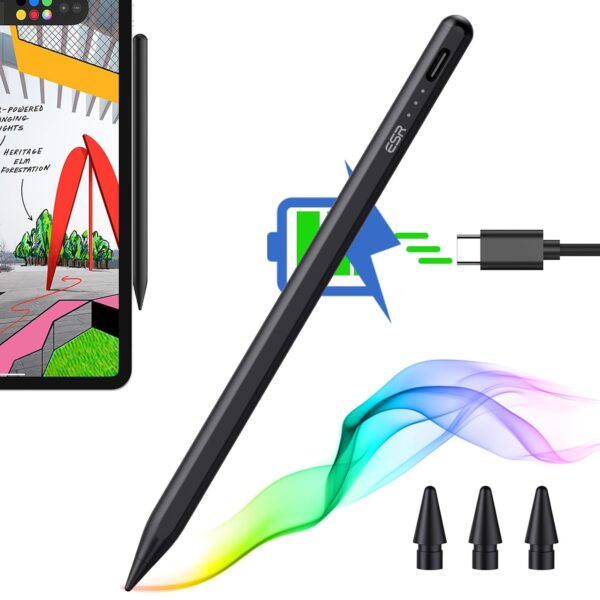 ESR Stylus Pen for iPad 2018-2025, iPad Pencil with Tilt Sensitivity, Palm Rejection, Compatible with iPad 11th(A16)/10th Generation, iPad Air 11"/13", iPad Pro 11"/12.9"/13", iPad mini 6/5, Black