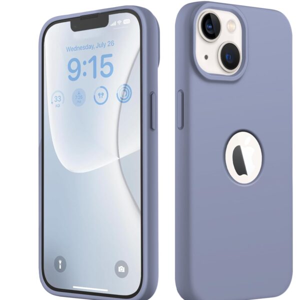 eLzzi Liquid Silicone Cover Compatible with iPhone 14 Case (6.1 inch) 3 Layer Microfiber Logo Cut Lining Covers Phone Cases Full Body Protective Wireless Charging Shockproof Back Cover (Lavender Grey)