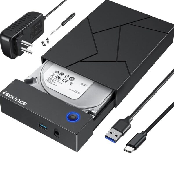 Sounce Type C Hard Drive Enclosure, External Hard Drive Docking Station for 3.5/2.5 Inch SATA Hard Drives/SSD with 16 TB+, Tool-Free HDD Enclosure 12V/2A Power Supply UASP (Black)