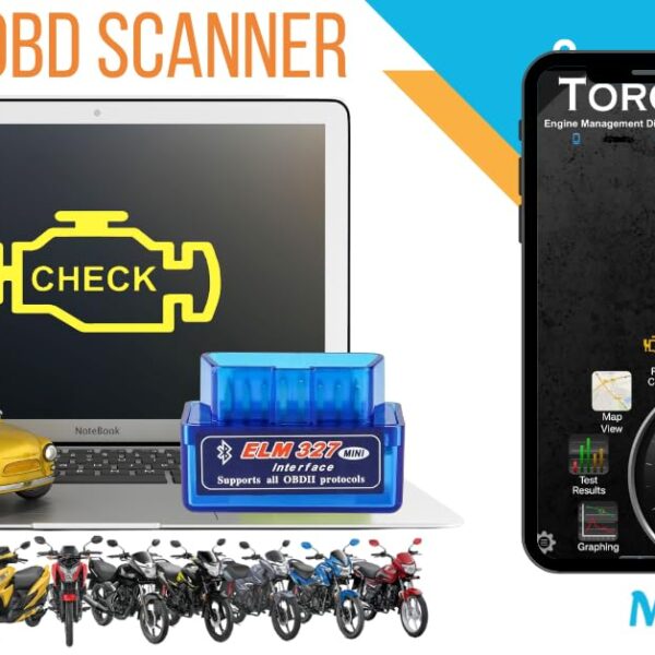 ELM 327 2.1v OBD2 car Diagnostic Tool with Android Torque Mobile app Made After 2010+ Cars |Bluetooth ELM 2.1 with BS6 Bike Support and iOS Support System Application. ELM327 OBD Scanner