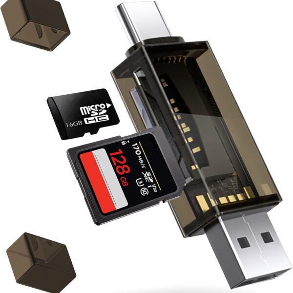 Kinsound 4 in 1 SD & TF Card Reader with Type-C & USB Ports,Portable Memory Card Reader Compatible with TF, SD, SDHC, SDXC, MMC, RS-MMC, Micro SDXC for Computer & Android Phone
