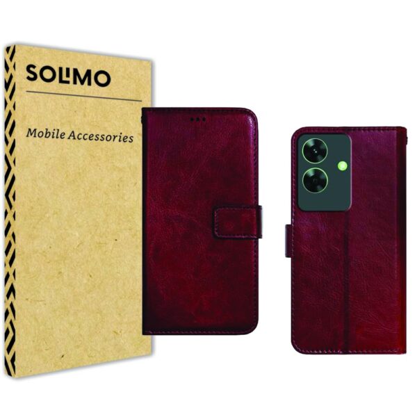 Amazon Brand - Solimo Shock Proof Flip Cover Back Case Cover for Realme Narzo N61 | Realme C61 (Flexible | Leather Finish | Card Pockets Wallet & Stand | Chestnut Brown)