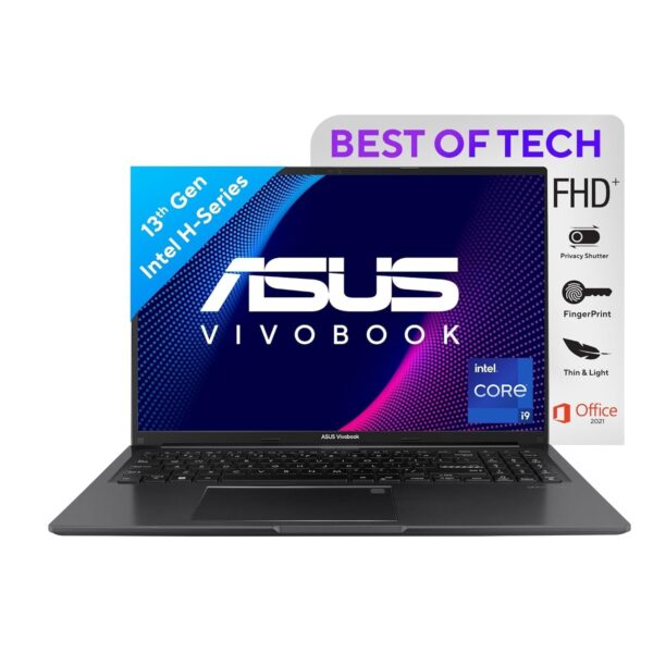 ASUS Vivobook 16 (2023)Thin & Light Laptop ,Intel Core i9-13900H 13th Gen,16" (40.64 cm) FHD+,(16GB RAM/512GB SSD/Intel Iris Xe/Win 11/Office 2021/Backlit KB/Fingerprint/Black/1.88 kg)X1605VA-MB947WS