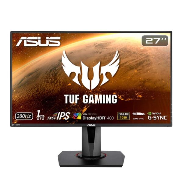 ASUS TUf Gaming VG279QM HDR Led Gaming Monitor 27 Inch (68.58Cm) Fullhd 1920 x 1080 Pixels, Fast IPS, Overclockable 280Hz (Above 240Hz, 144Hz), 1Ms (Gtg), Elmb Sync, Displayhdr 400, Black