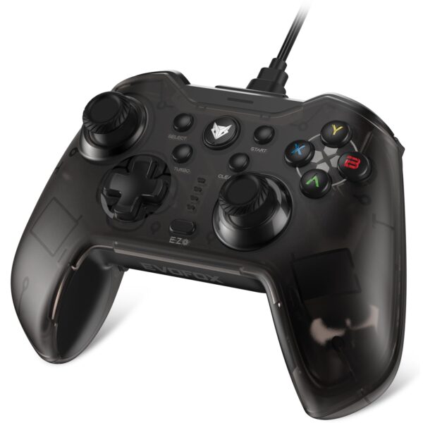 EvoFox Elite X Wired Gaming Controller for PC with 2 Programmable Macro Back Buttons, Adjustable Dual Vibration Motors,Turbo Mode,Analog Triggers, High Precision joysticks,Low Latency Plug and Play,Translucent Shell Controller for pc