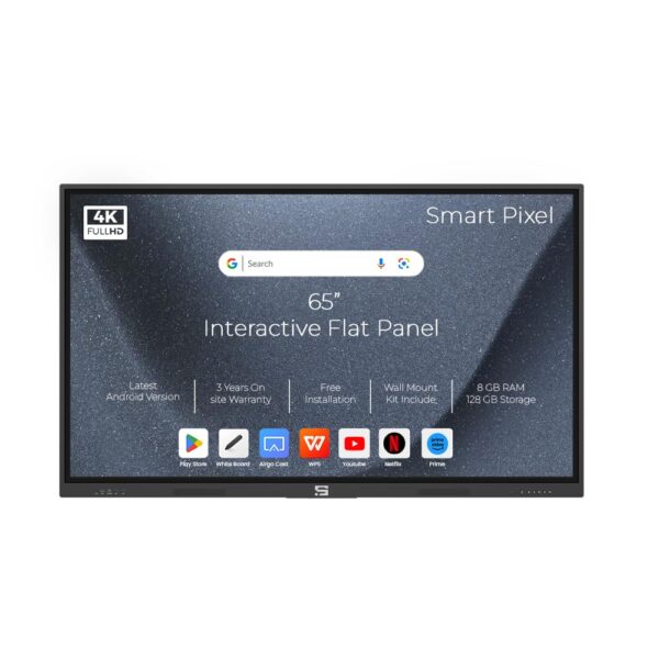 Smart Pixel 65 Inches 4K UHD Touch Screen UltraTouch Display Interactive Flat Panel Monitor 3840 x 2160 Pixels Android 14 Ideal for Schools,College,Institute,Home&Office|8GB 128GB|