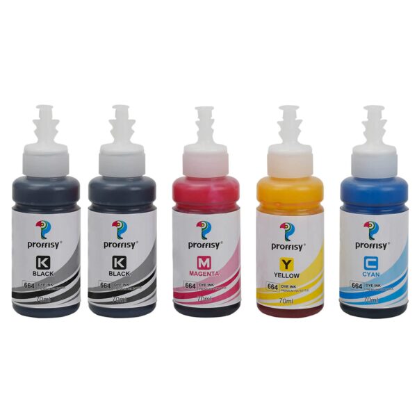 proffisy T664 Refill Ink dye Ink T664 Ink Bottle Compatible with Epson EcoTank L1300,L310,L361,L380,L405,L565,L365,L485,L220,L360,L130 (4color - YCM + 2PCS Black)