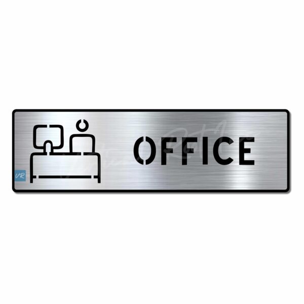 Vertical Root Inc® Premium Brush Steel Finish Acrylic OFFICE DOOR Sign Easy to Mount 3M Self-Adhesive Tape Signage for Hotel Corporate Business Hospital Office Resort Society