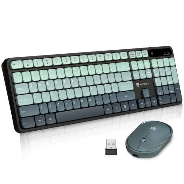 Portronics Key11 Combo Rechargeable Wireless Keyboard and Mouse Set, Bluetooth 5.3&2.4GHz Wireless,Type-C Fast Charging,Gradient Keys, Noiseless Typing, High Precision Mouse, for PC&Laptop(Blue)